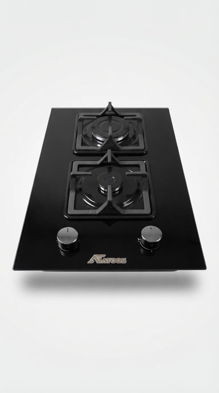 اجاق گاز رومیزی 2شعله صفحه شیشه نشکن چدن مربع کد H262